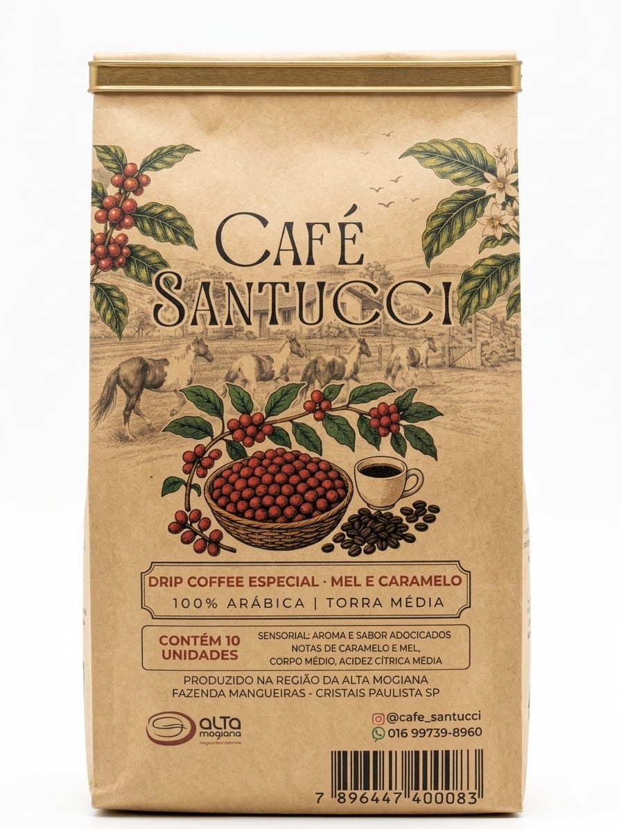 Café drip coffe especial mel e caramelo 100% arábica 10 unidades Café Santucci