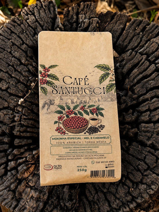 Café moca mokinha especial artesanal torra média mel e caramelo100% arábica alta mogiana grão e moído Café Santucci