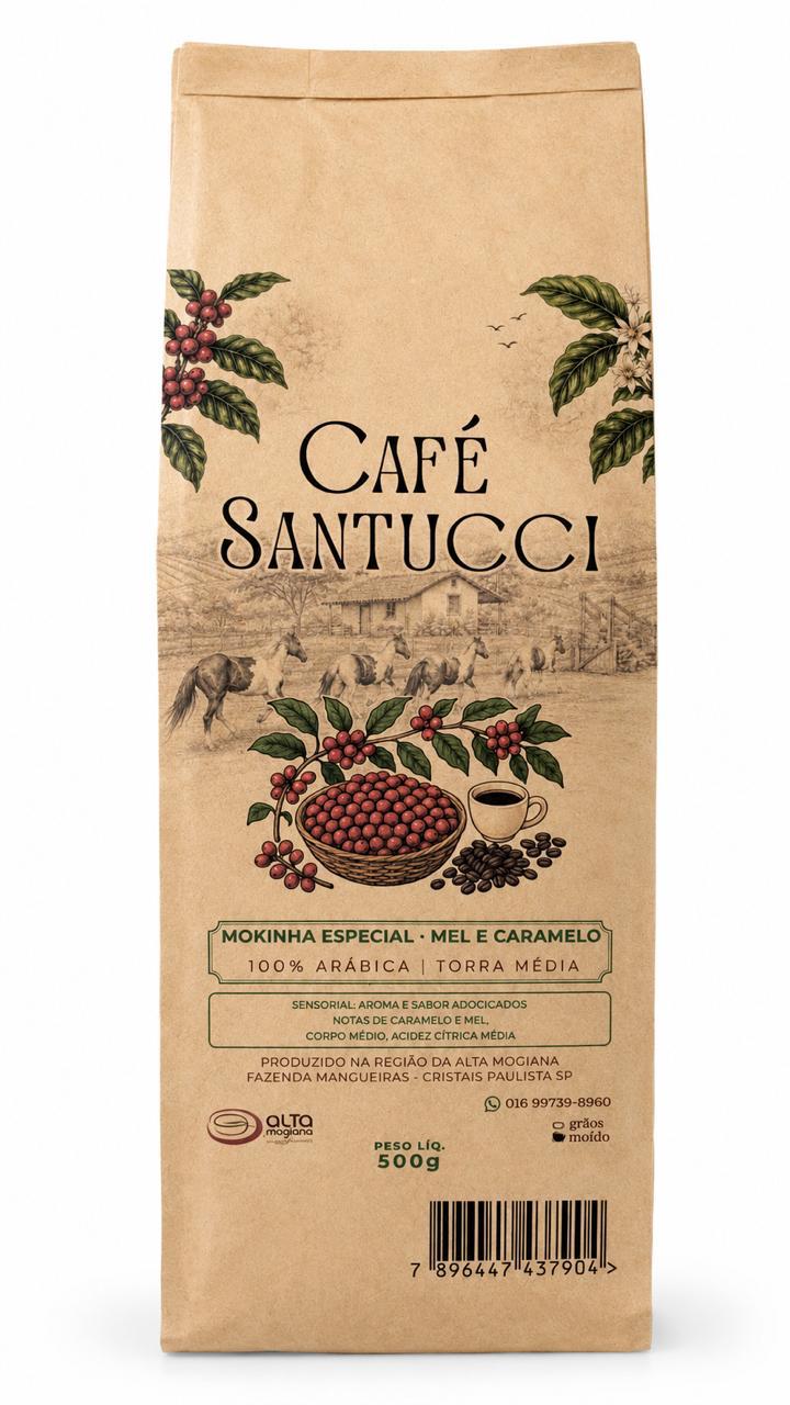 Café moca mokinha especial artesanal torra média mel e caramelo100% arábica alta mogiana grão e moído Café Santucci