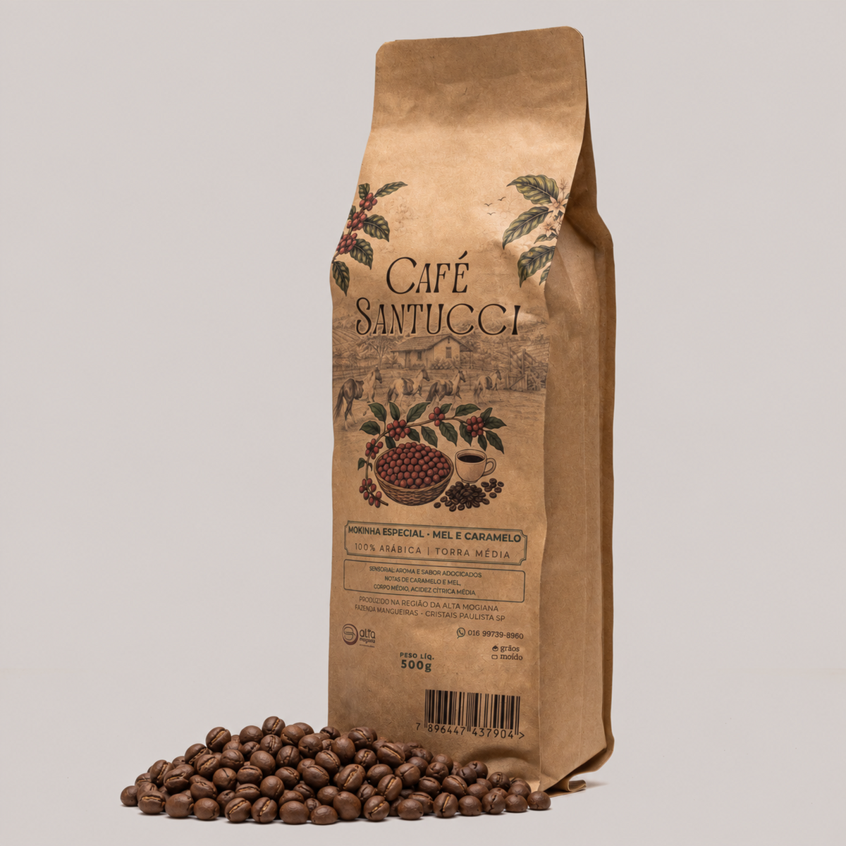 Café moca mokinha especial artesanal torra média mel e caramelo100% arábica alta mogiana grão e moído Café Santucci