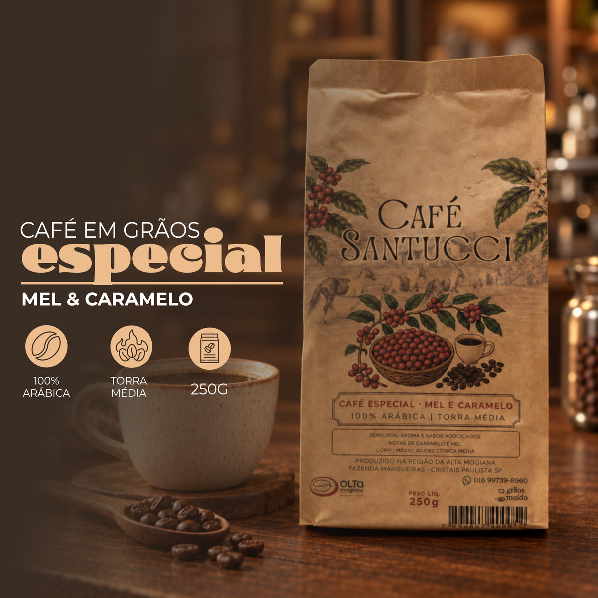 Café especial mel e caramelo torra média Café Santucci
