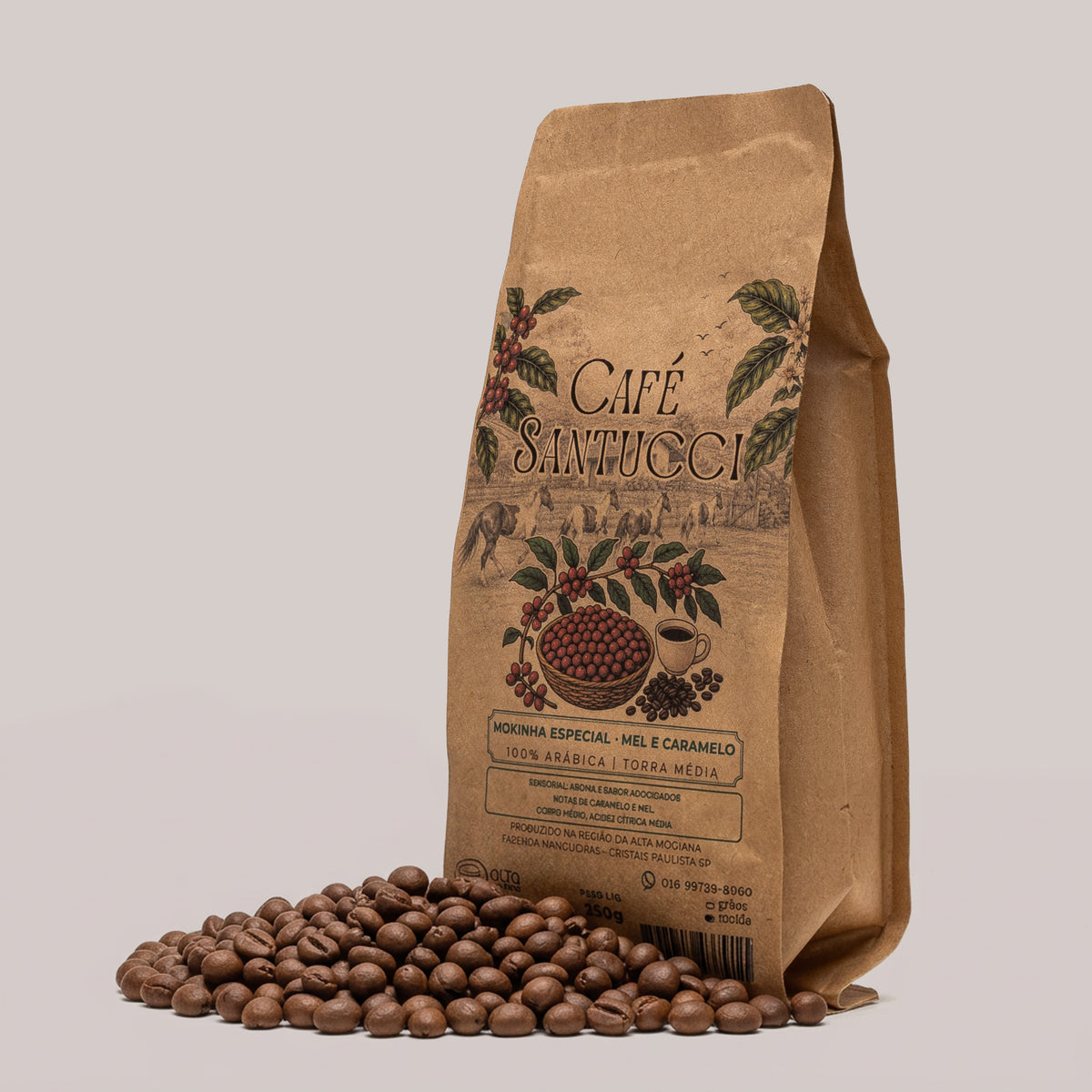 Café moca mokinha especial artesanal torra média mel e caramelo100% arábica alta mogiana grão e moído Café Santucci