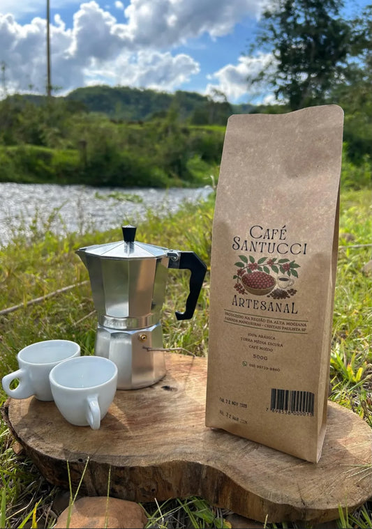 Café artesanal gourmet torra média escura moído 100% arábica moagem média Café Santucci