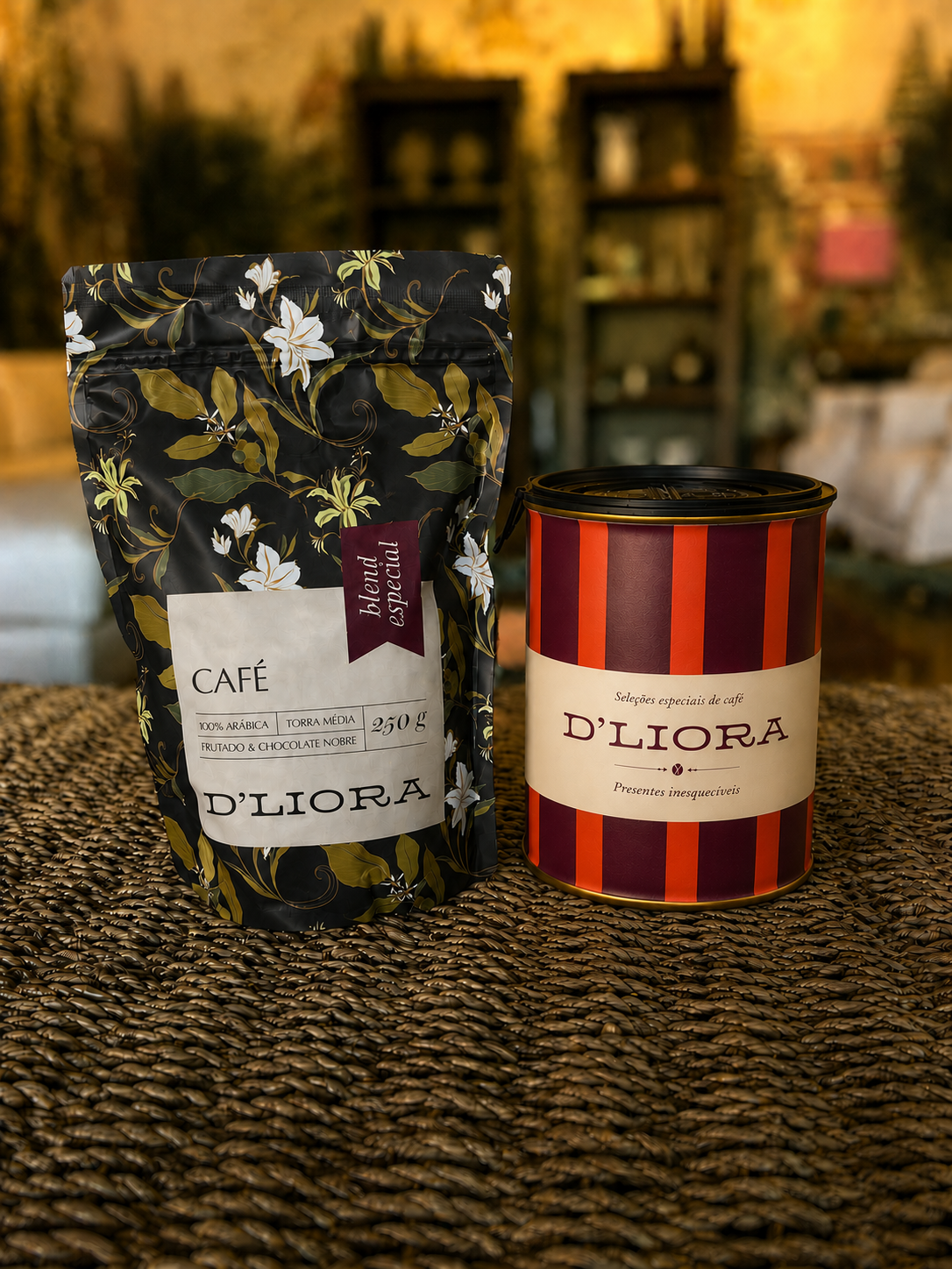Kit Ritual 1 café moído 250g, 1 lata chocolate 80g e 1 caixa para cafés D'Liora Cafés
