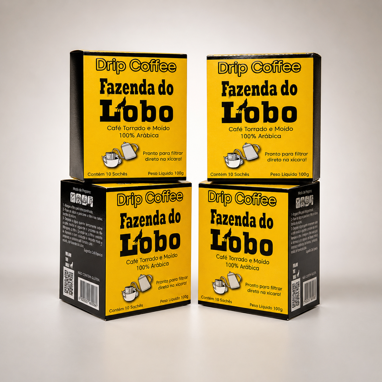 Kit 4un Drip Coffee Café Especial 10 Sachês 100% Arábica Fazenda do Lobo