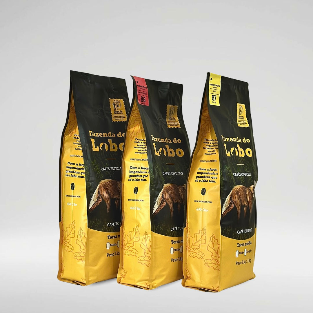 Kit 3em1 1kg Café Especial 1kg 3un 100% Arábica Fazenda do Lobo