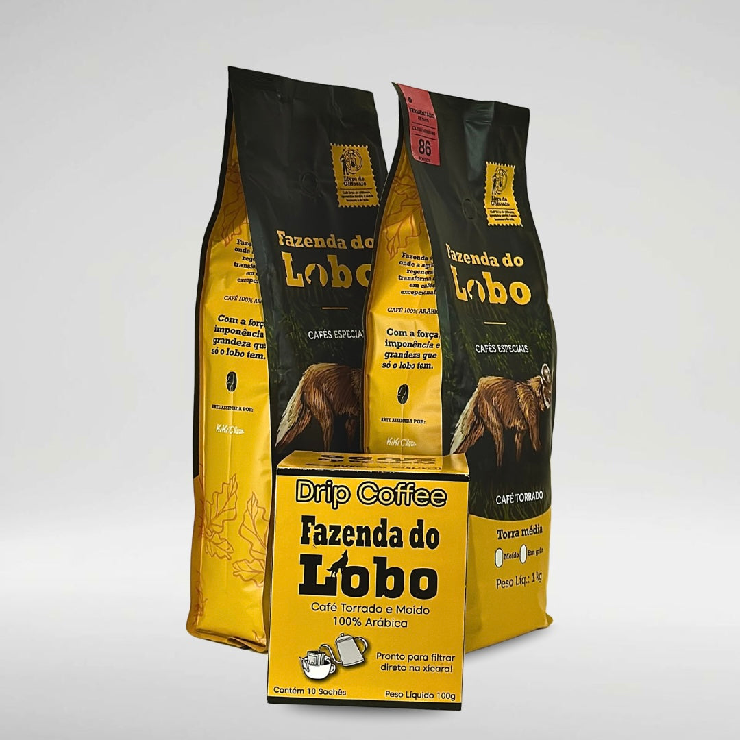 Kit Lobao Café Especial 1kg 2un Drip Coffee 100 Arábica Fazenda do Lobo