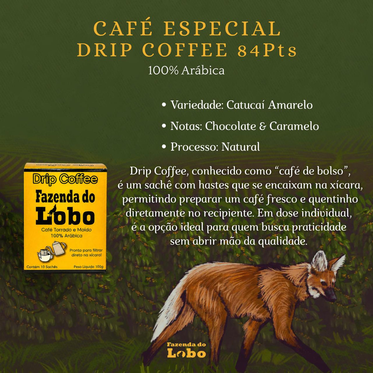 Kit Lobão Café Especial 1kg 2un + Drip Coffee 100% Arábica Fazenda do Lobo