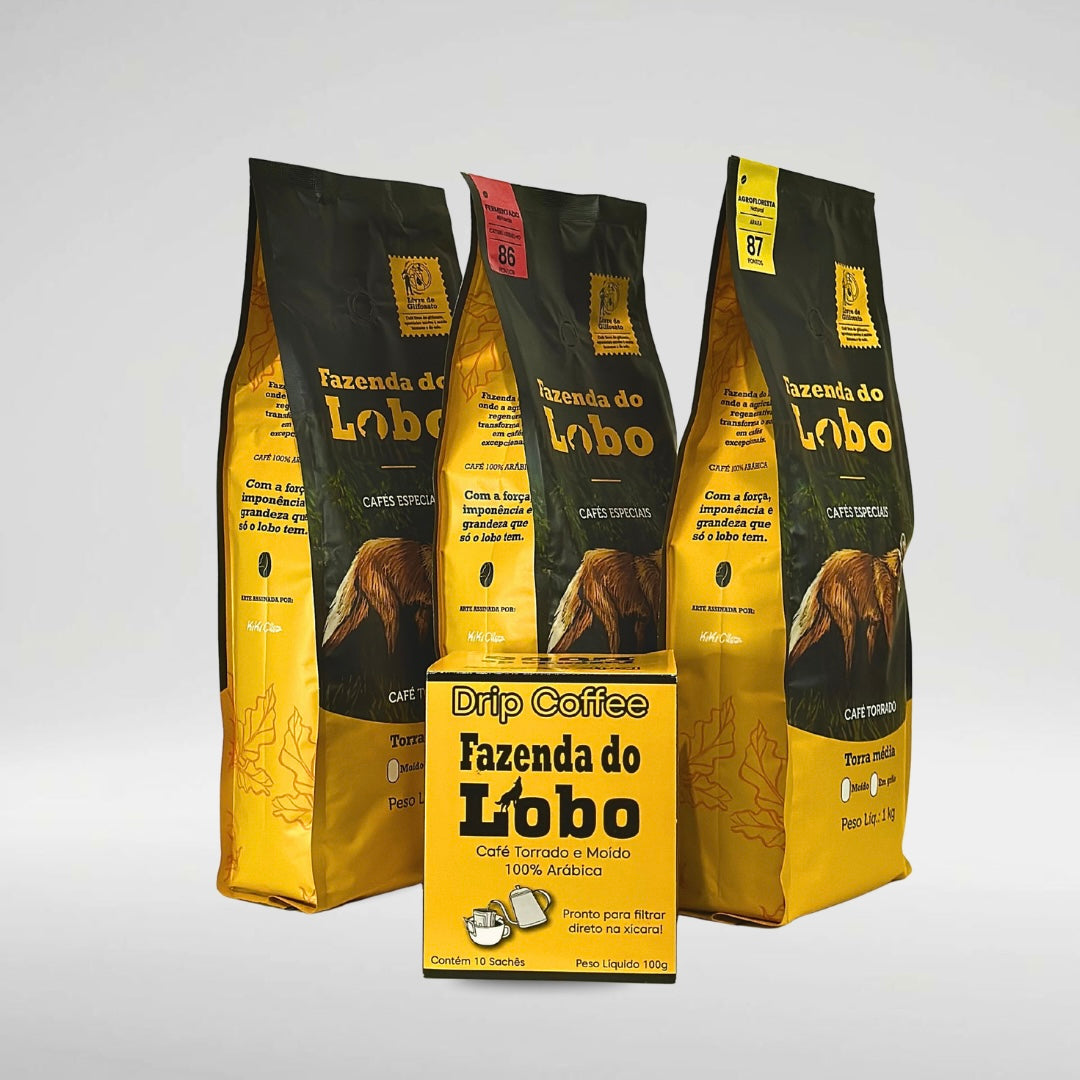 SuperKit Lobão Todas as 3 variedades 1kg e Drip Coffee 100% Arábica Fazenda do Lobo