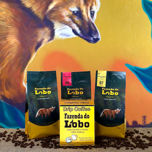 SuperKit Lobinho Todas as 3 variedades 250g e Drip Coffee 100% Arábica Fazenda do Lobo