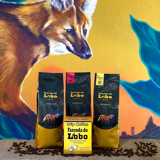 SuperKit Lobo Todas as 3 variedades 500g e Drip Coffee 100% Arábica Fazenda do Lobo
