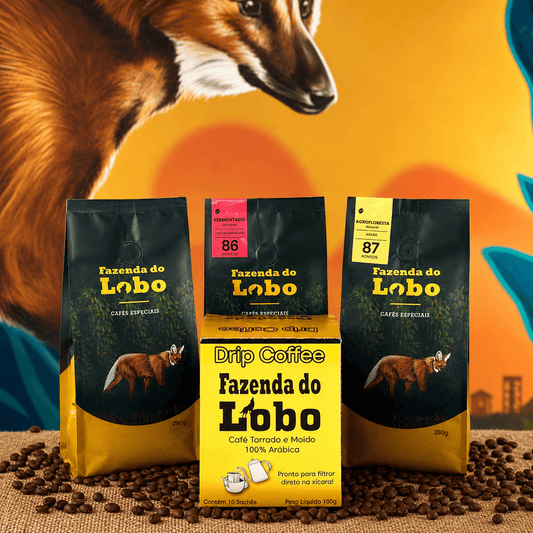 SuperKit Lobinho Todas as 3 variedades 250g e Drip Coffee 100% Arábica Fazenda do Lobo