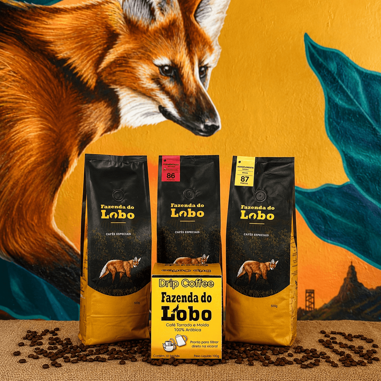 SuperKit Lobo Todas as 3 variedades 500g e Drip Coffee 100% Arábica Fazenda do Lobo