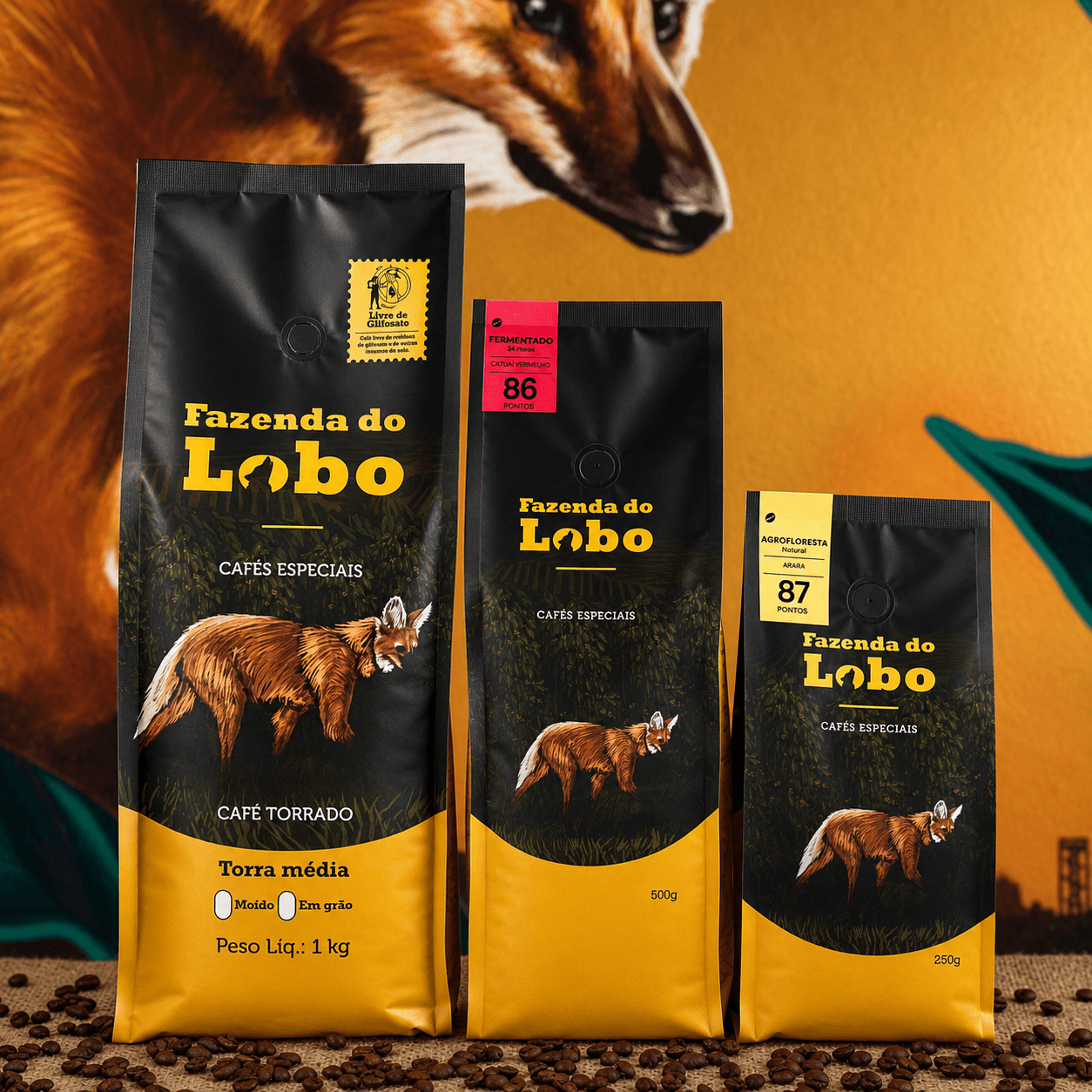 Kit Ideal Café Especial 1kg 84Pts e 500g 86Pts e 250g 87Pts 100% Arábica Fazenda do Lobo