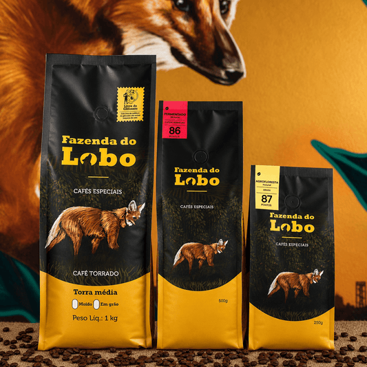 Kit Ideal Café Especial 1kg 84Pts e 500g 86Pts e 250g 87Pts 100% Arábica Fazenda do Lobo