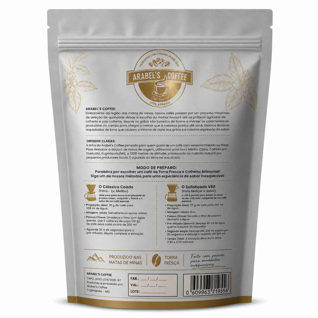 Café Especial Origens Claras Arabel's Coffee em Grãos 250g