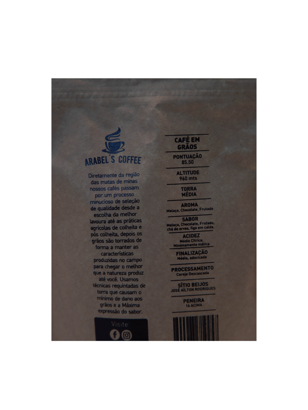 Café em Grão 250g | Notas Sensoriais de Chocolate e Melaço