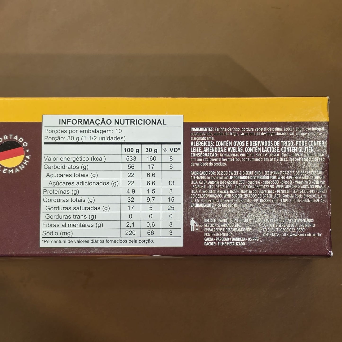 Biscoito de cacau importado da Alemanha 300g