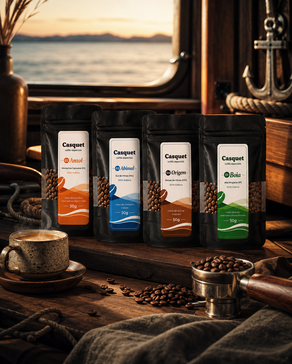 Kit Degustação Café Especial 100% Arábica Casquet | 4 Cafés Especiais Torrados | 4 Regiões Microlotes de 50g em Grãos