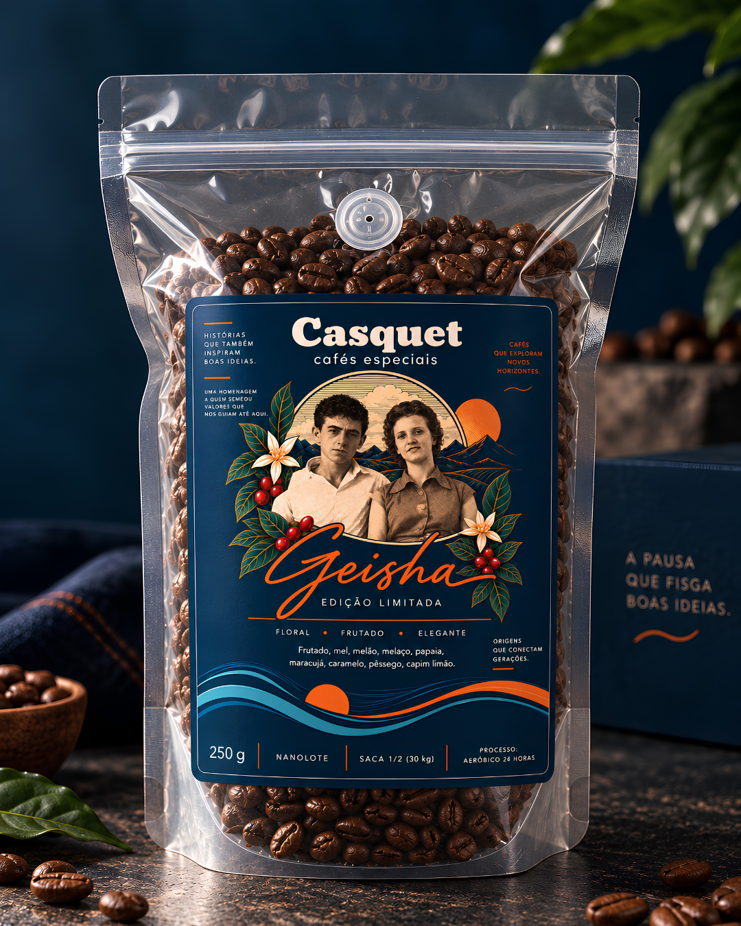 Café Especial Geisha 250g em Grãos Casquet Cafés Especiais Caparaó Nanolote Fermentação Aeróbico 24h