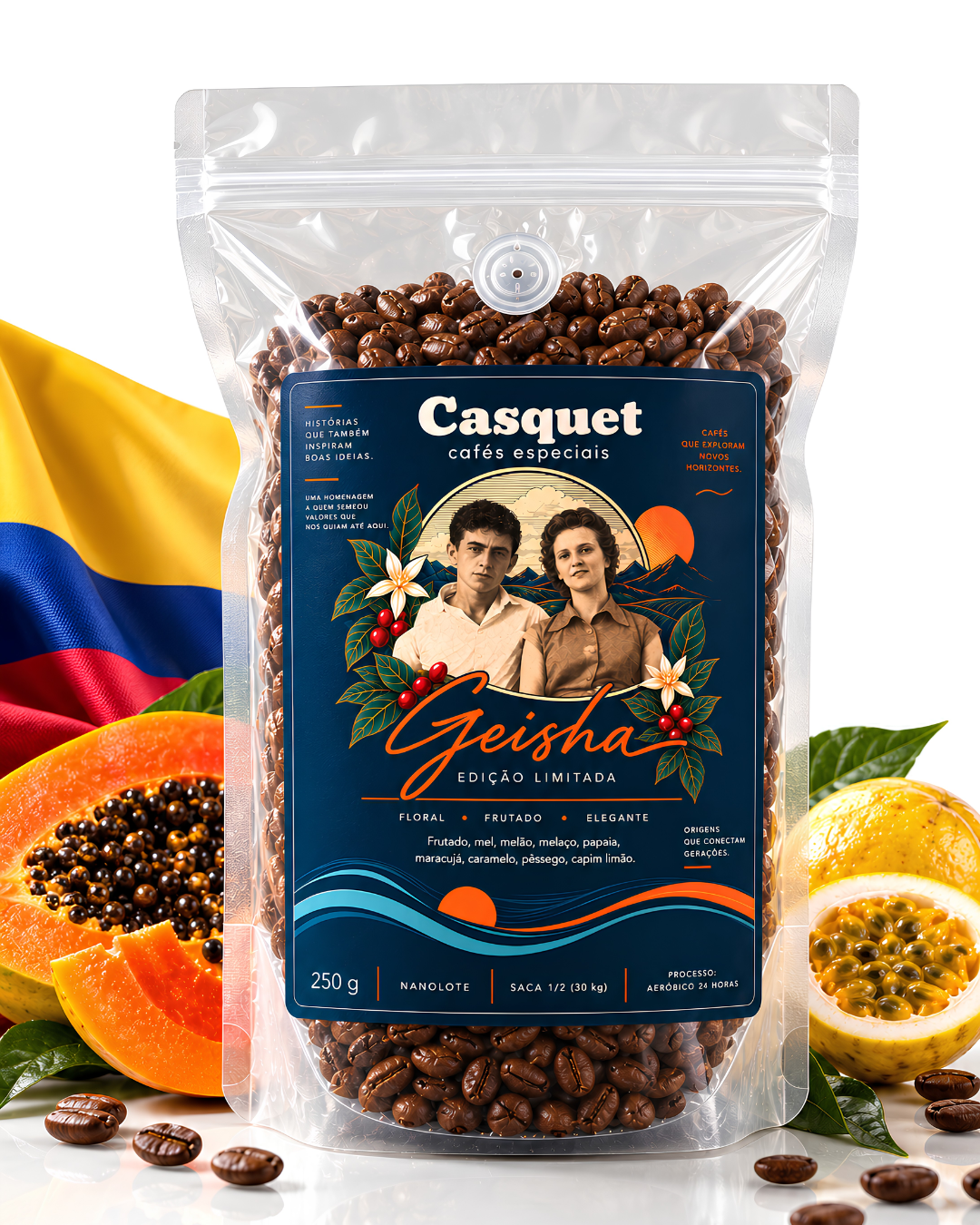 Café Especial Geisha 250g em Grãos Casquet Cafés Especiais Caparaó Nanolote Fermentação Aeróbico 24h