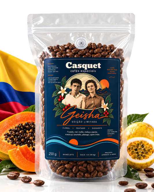 Café Especial Geisha 250g em Grãos Casquet Cafés Especiais Caparaó Nanolote Fermentação Aeróbico 24h