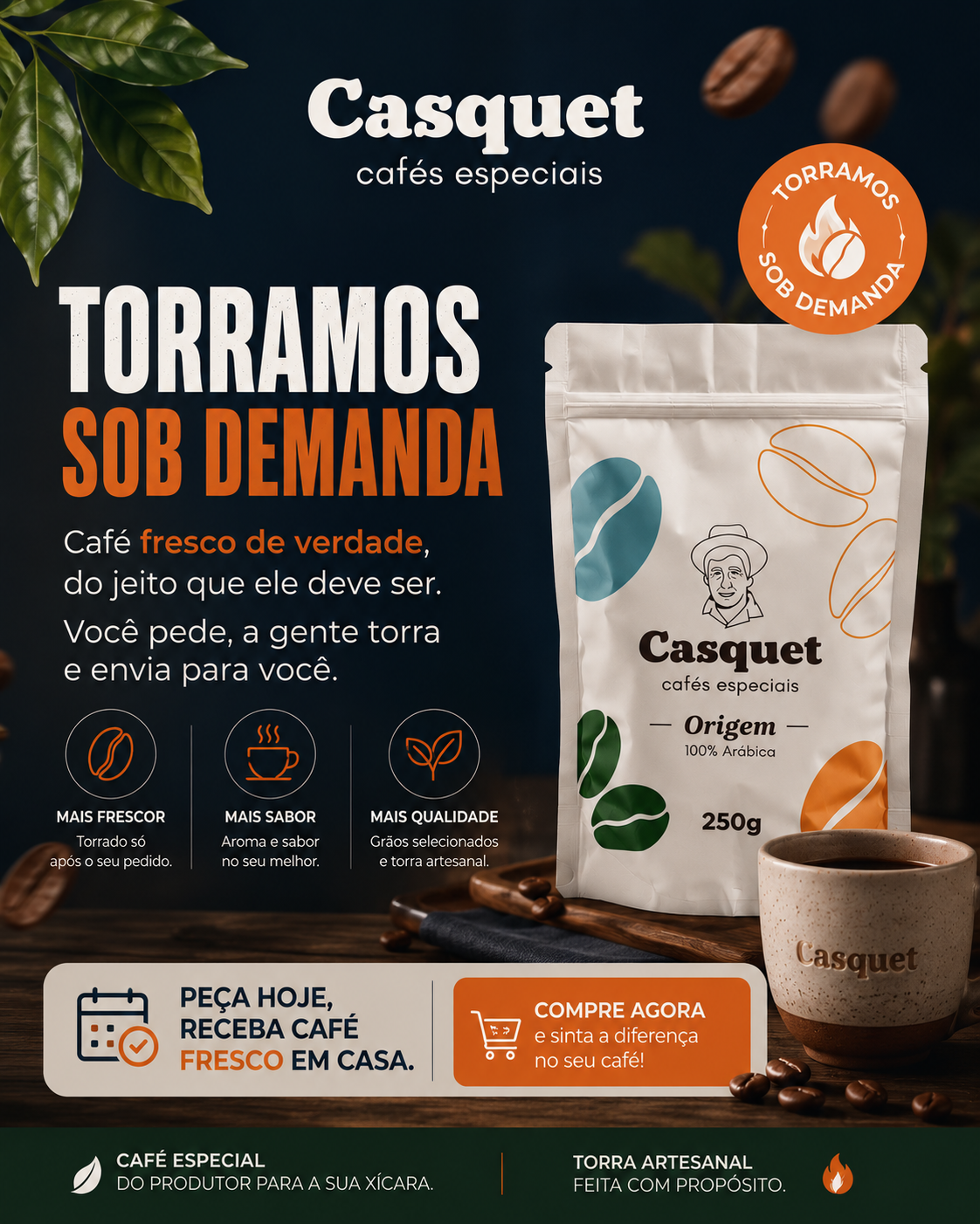 Café Especial Origem Casquet 50g Degustação | Café Especial 100% Arábica de Minas Gerais em Grãos