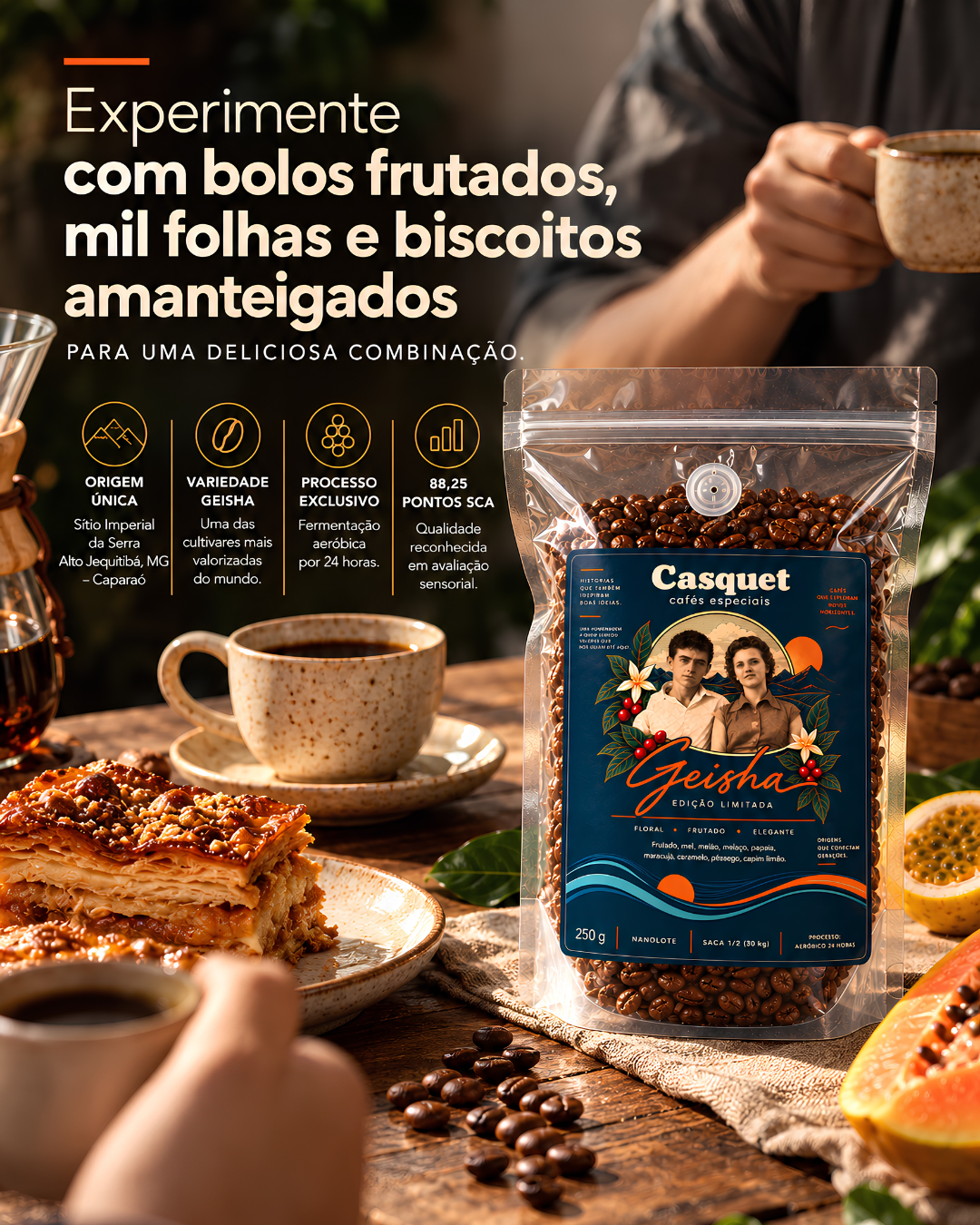 Café Especial Geisha 250g em Grãos Casquet Cafés Especiais Caparaó Nanolote Fermentação Aeróbico 24h