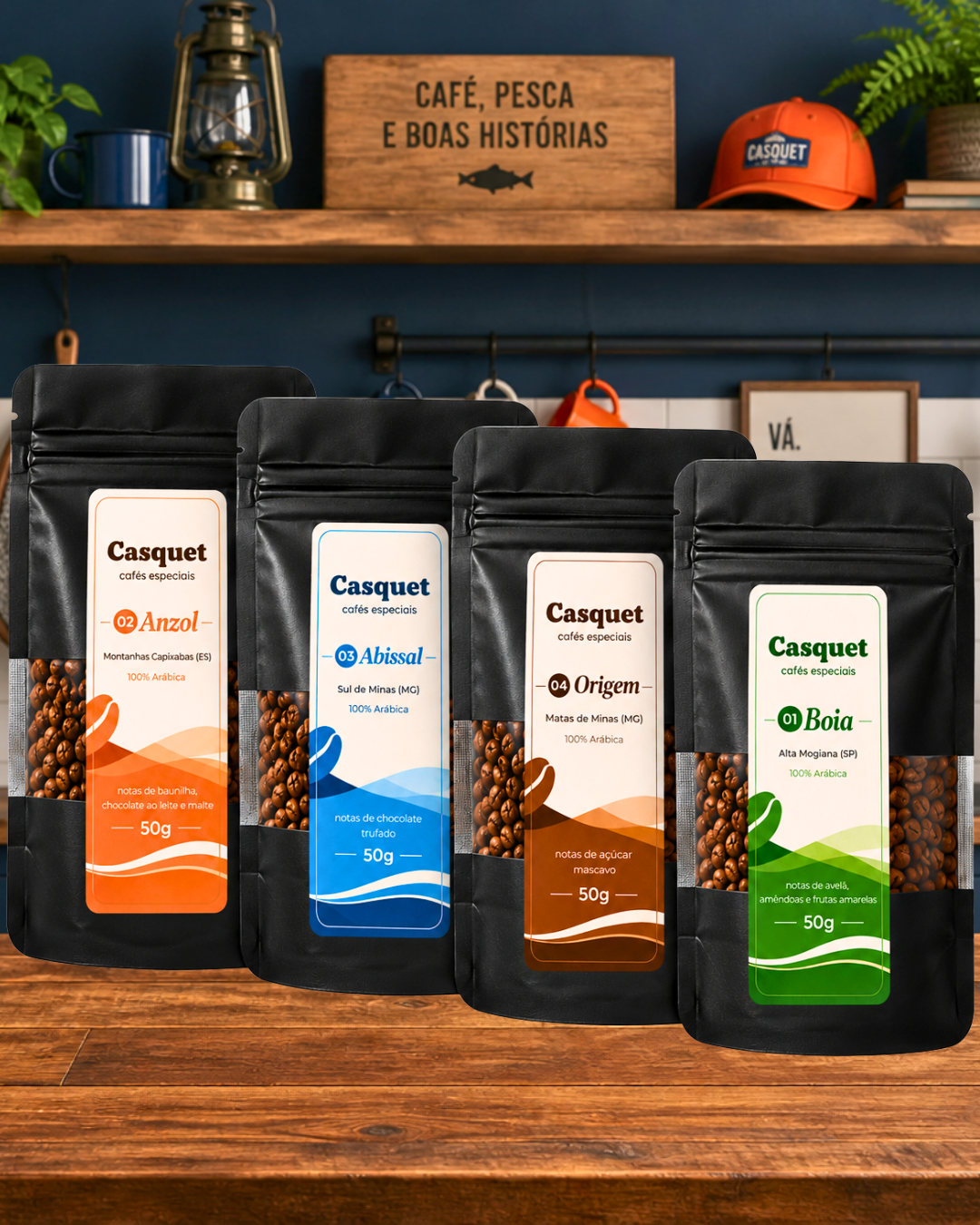Kit Degustação Café Especial 100% Arábica Casquet | 4 Cafés Especiais Torrados | 4 Regiões Microlotes de 50g em Grãos