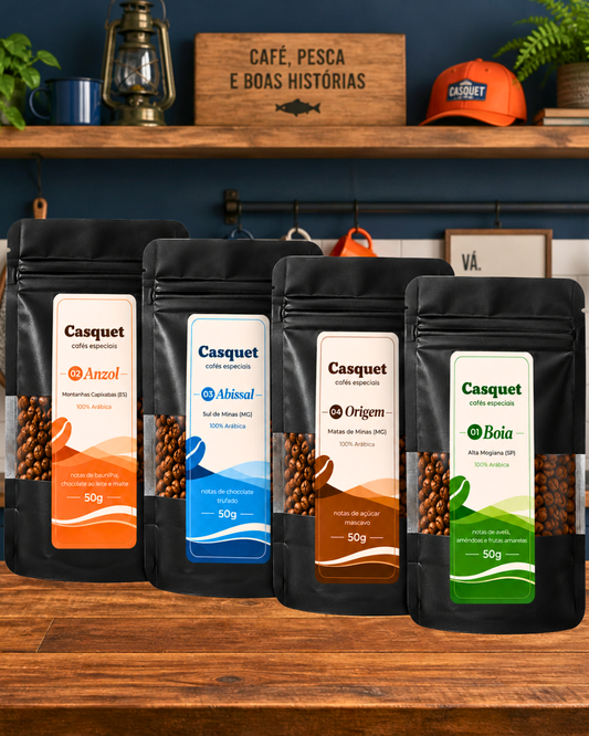 Kit Degustação Café Especial 100% Arábica Casquet | 4 Cafés Especiais Torrados | 4 Regiões Microlotes de 50g em Grãos