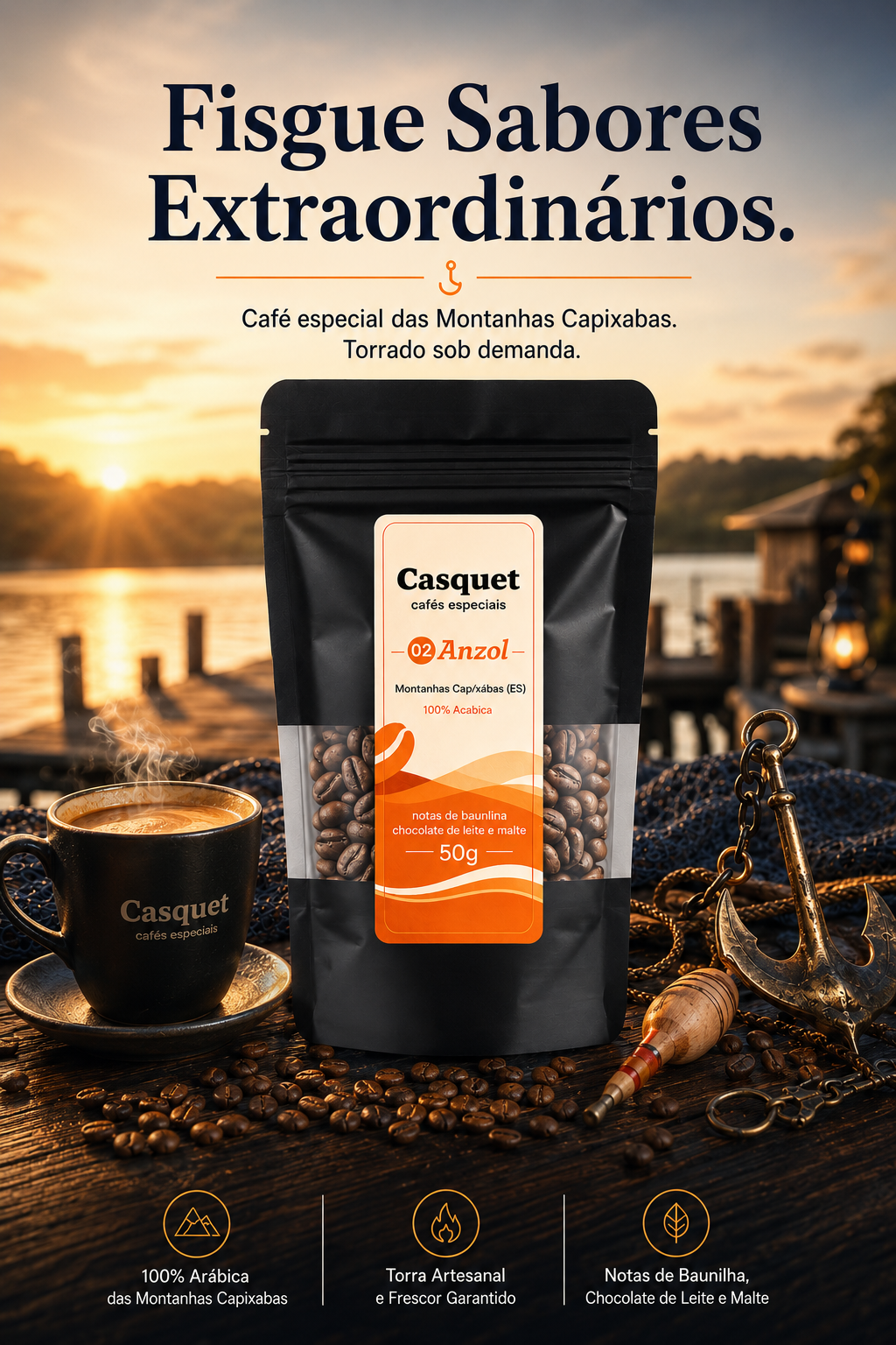Café Especial Anzol Casquet 50g Degustação | Café Especial 100% Arábica Capixaba | Notas de Baunilha em Grãos