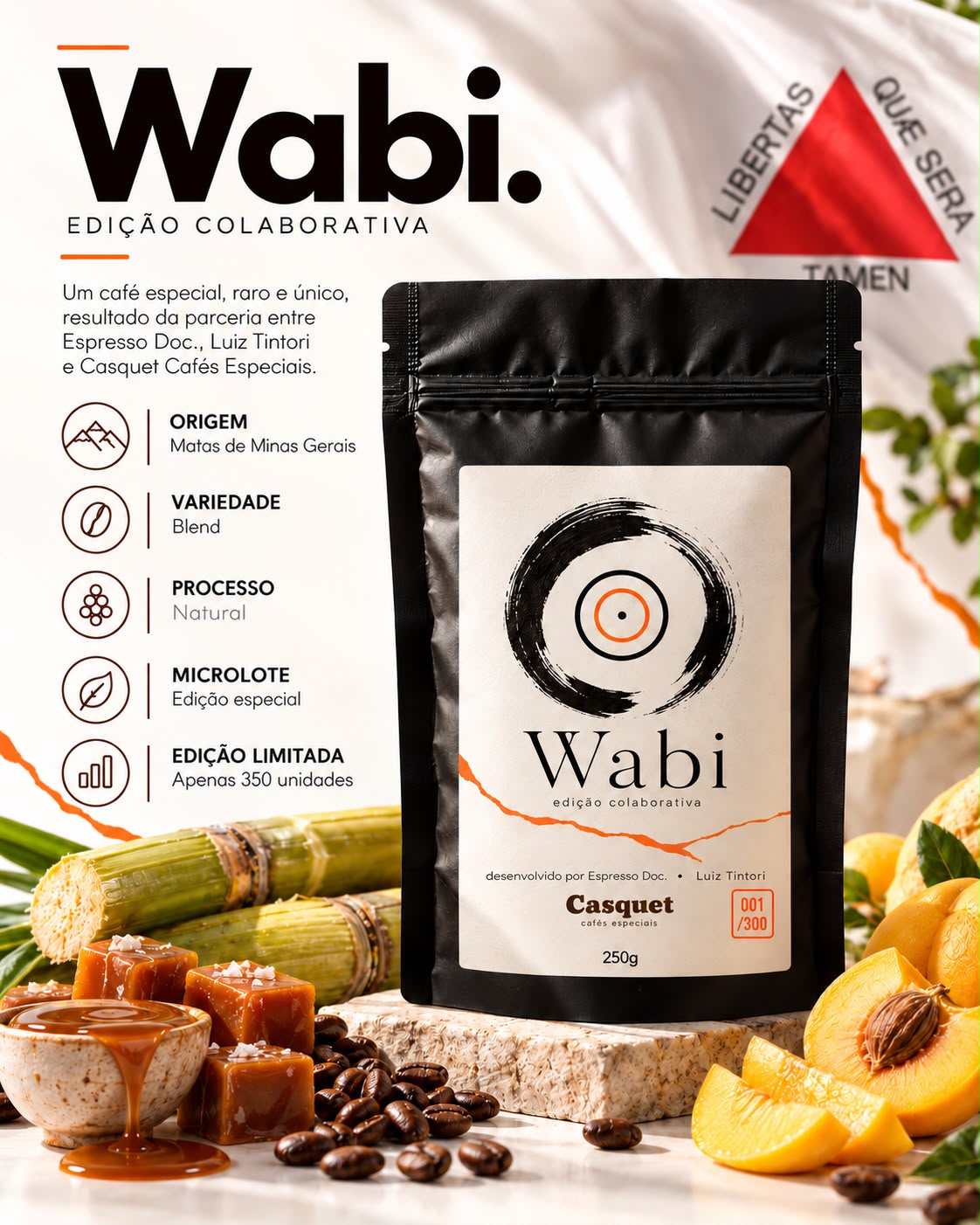Café Especial Grãos Wabi Casquet × Espresso Doc. 250g | 100% Arábica | Torra Média | Edição Colaborativa